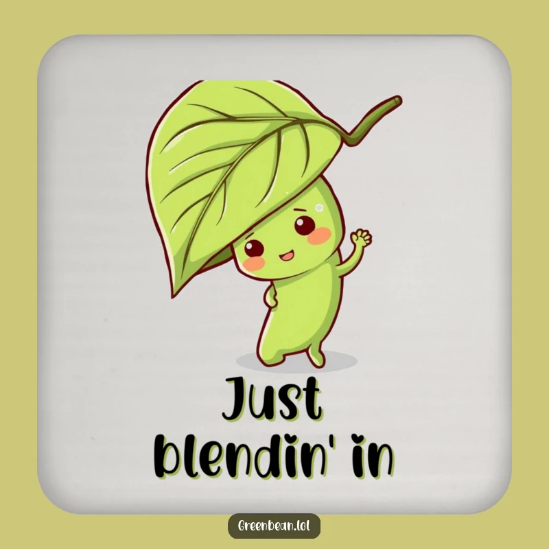 Funny Hide-and-Seek Green Bean Coaster: Playful Surface Protection, Great Funny Gift