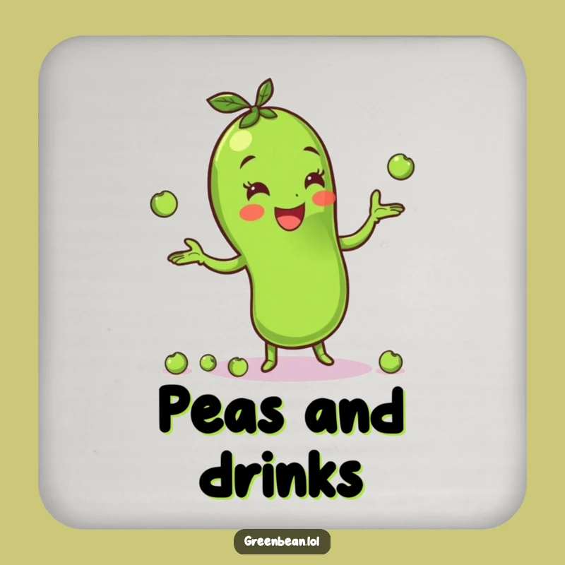 Funny Green Bean Juggling Peas Coaster: Protect Surfaces with Smiles, Perfect Funny Gift