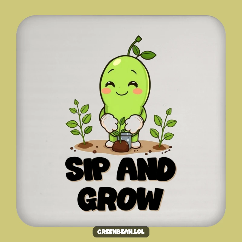 Funny Green Bean Gardener Coaster: Planting Seeds, Table Protection Humor Gift