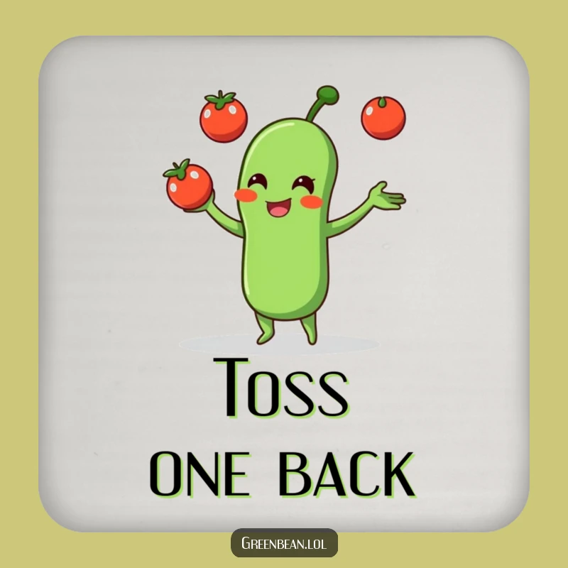 Funny Green Bean Juggling Tomatoes Coaster Set: Protect Surfaces with Humor