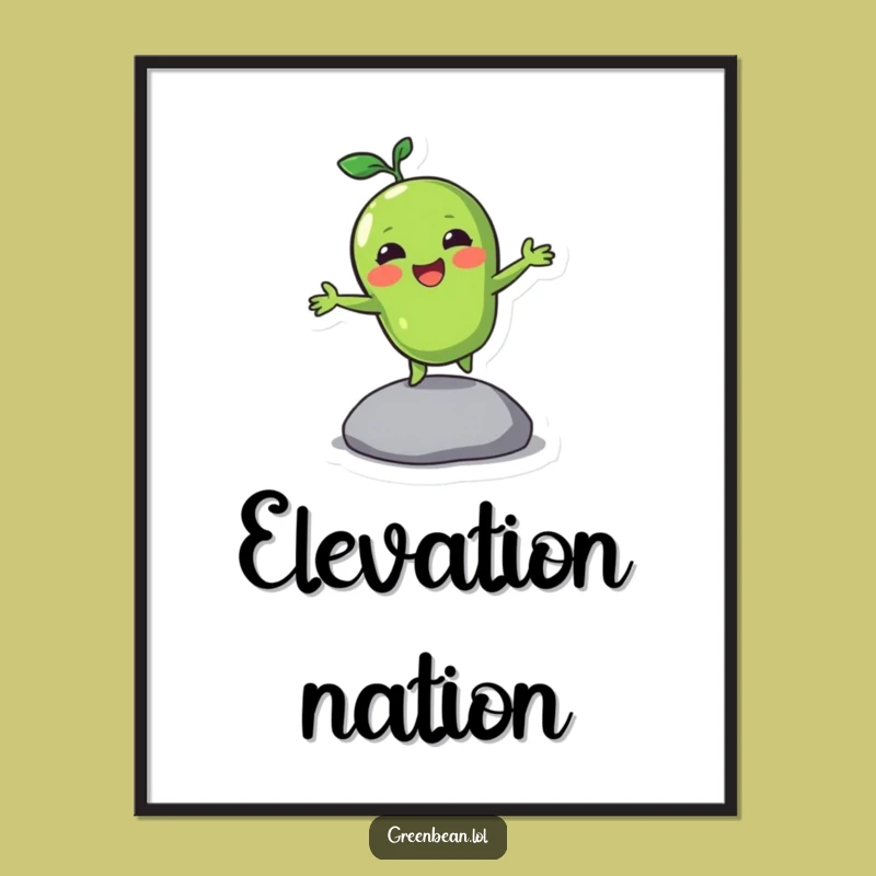 Funny Bouncing Green Bean Poster: Energetic Wall Art for a Happy Vegetable Home