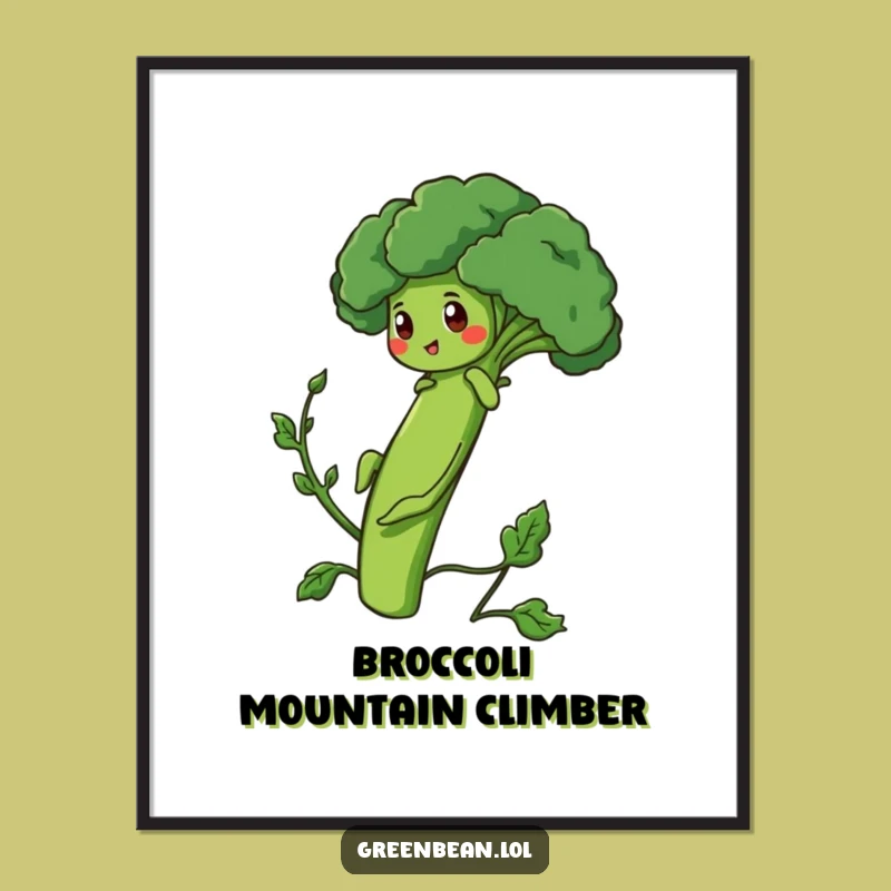 Funny Bean Poster - Determined Green Bean Broccoli Climb Art