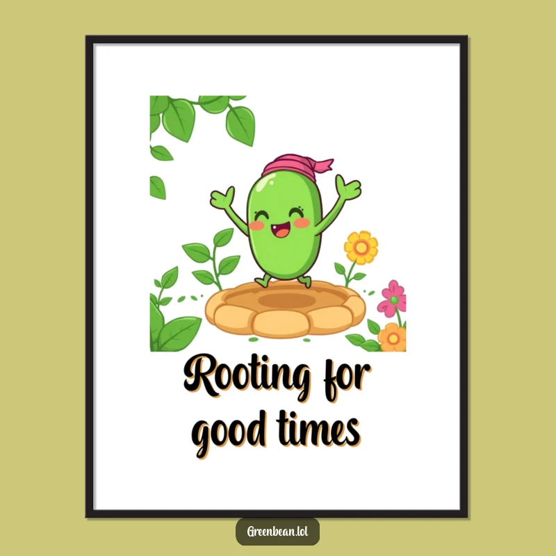 Funny Green Bean Garden Bounce Poster: Cheerful Art Print, Framable Funny Gift