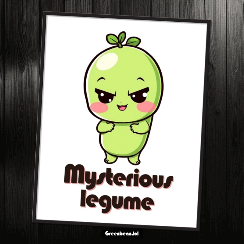 Funny poster art of a playful green bean character giving a sly wink, adding cheeky personality to decor.