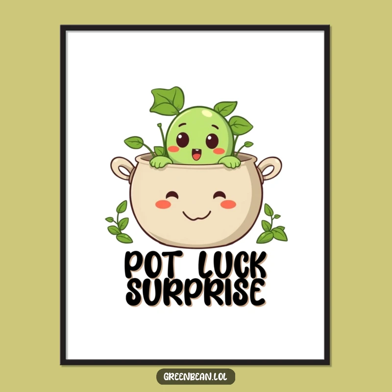 Funny Surprised Green Bean Poster: Peek-a-boo Veggie Art, Perfect Gift for Playful Spaces