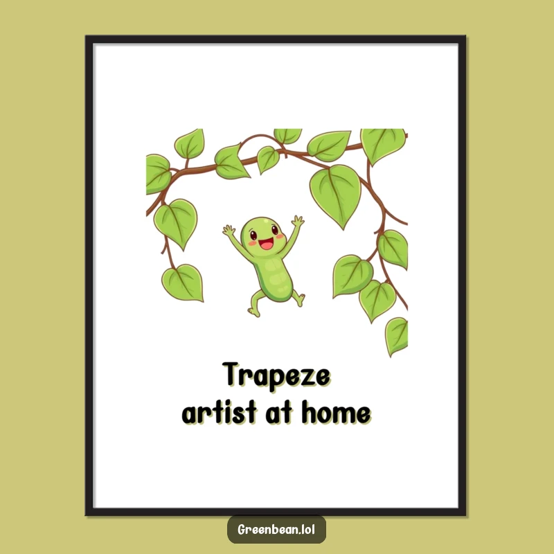 Funny String Bean Trapeze Swing Poster: Humorous Veggie Acrobat Art Gift