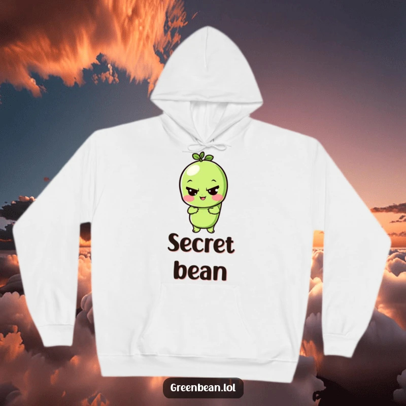 Funny hoodie featuring a playful green bean character caught in a sly and knowing wink, perfect for cozy amusement.