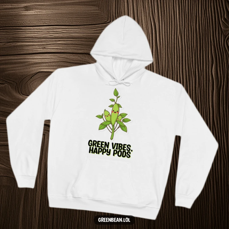 Funny hoodie depicting a smiling green bean plant, offering cozy warmth and humorous garden charm.