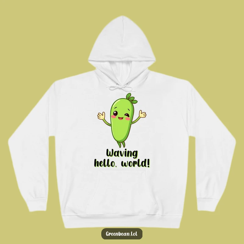 Funny Cozy Green Bean Hoodie: Enthusiastic Waving Character, Ultimate Funny Gift!