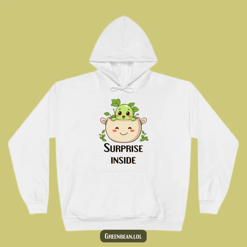 Funny Surprised Green Bean Hoodie: Cozy Veggie Surprise, Perfect Gift for Lounging