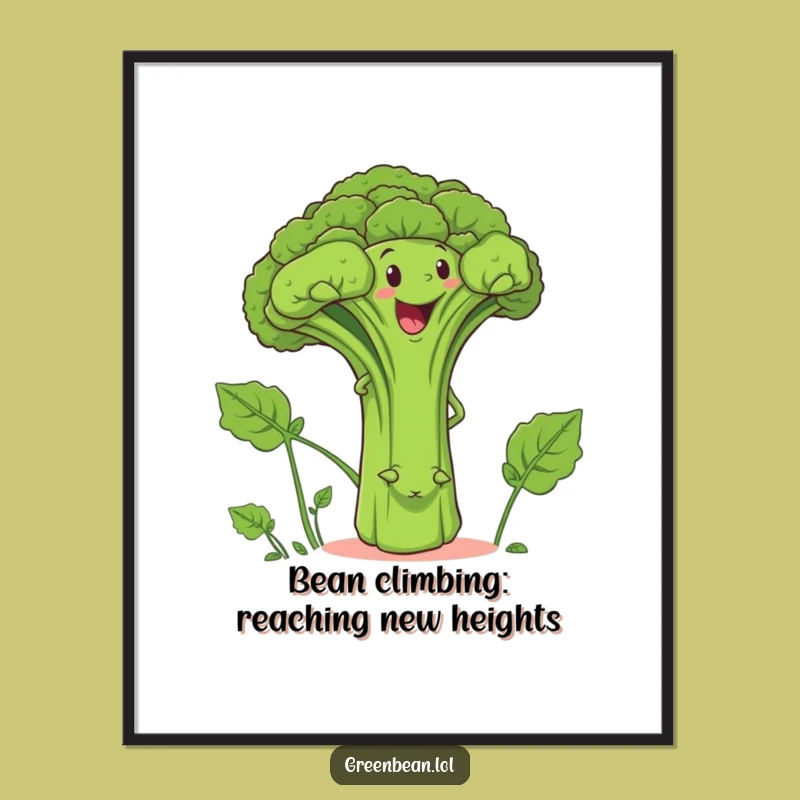 Free Printable Wall Art: Funny Green Bean Climbing Broccoli Downloadable Art