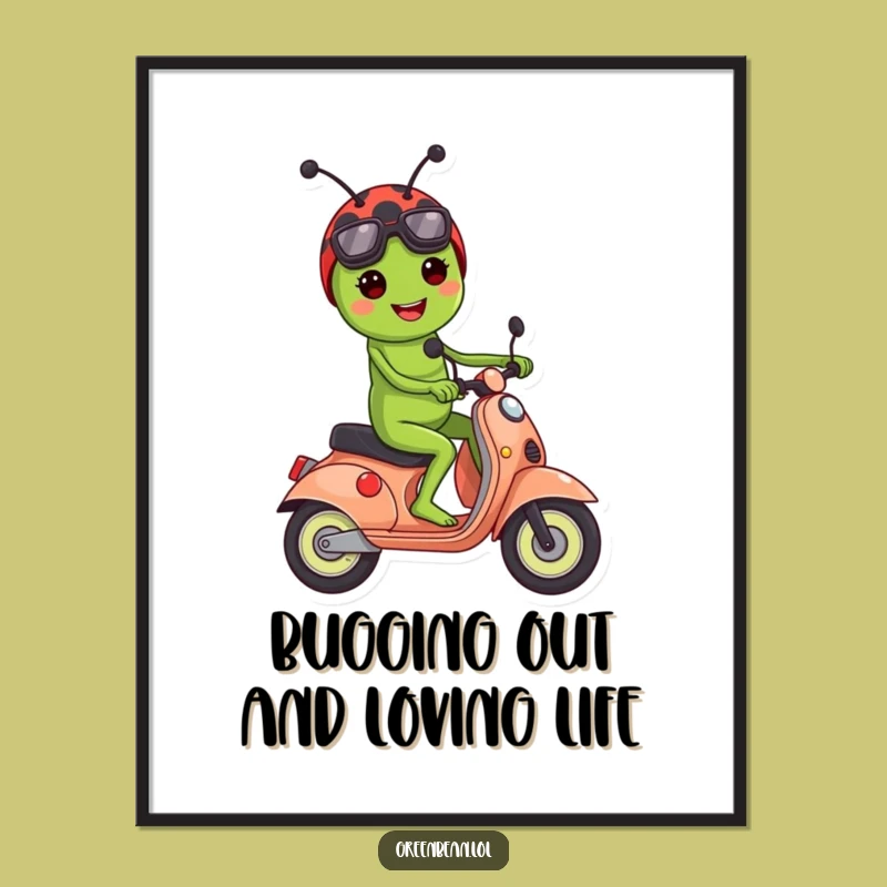 Free Printable Wall Art: Ladybug Scooter Bean Art, Playful DIY Decor Download