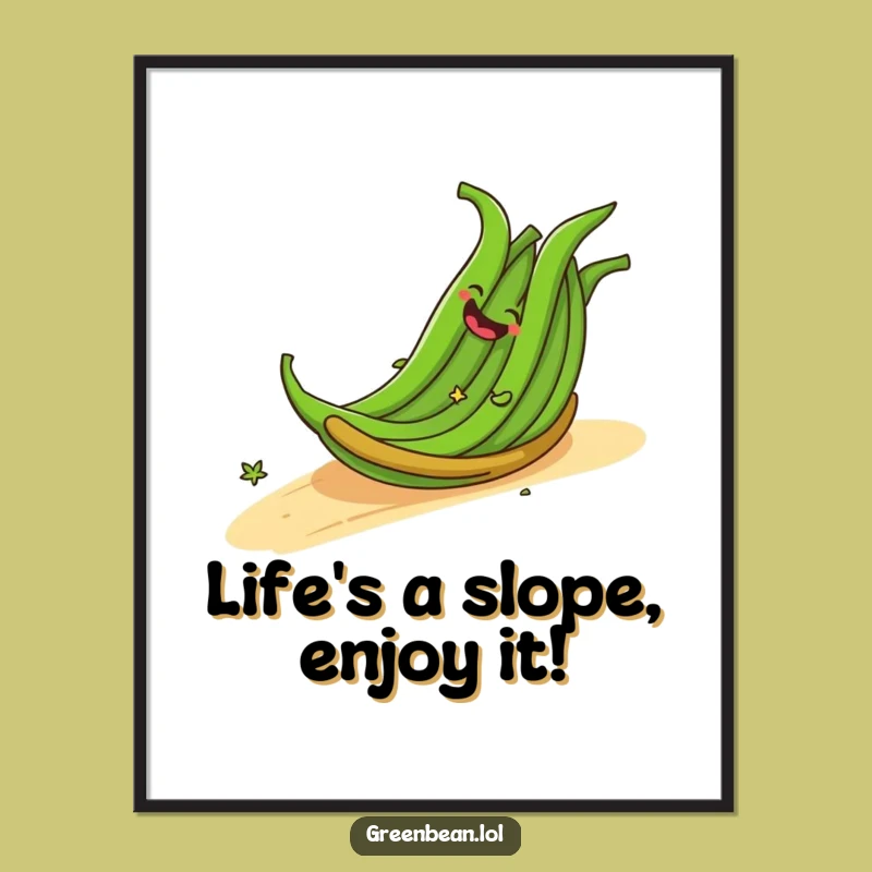 Free Printable Funny Wall Art: Rolling Bean Joyful Descent, Hilarious Downloadable Decor