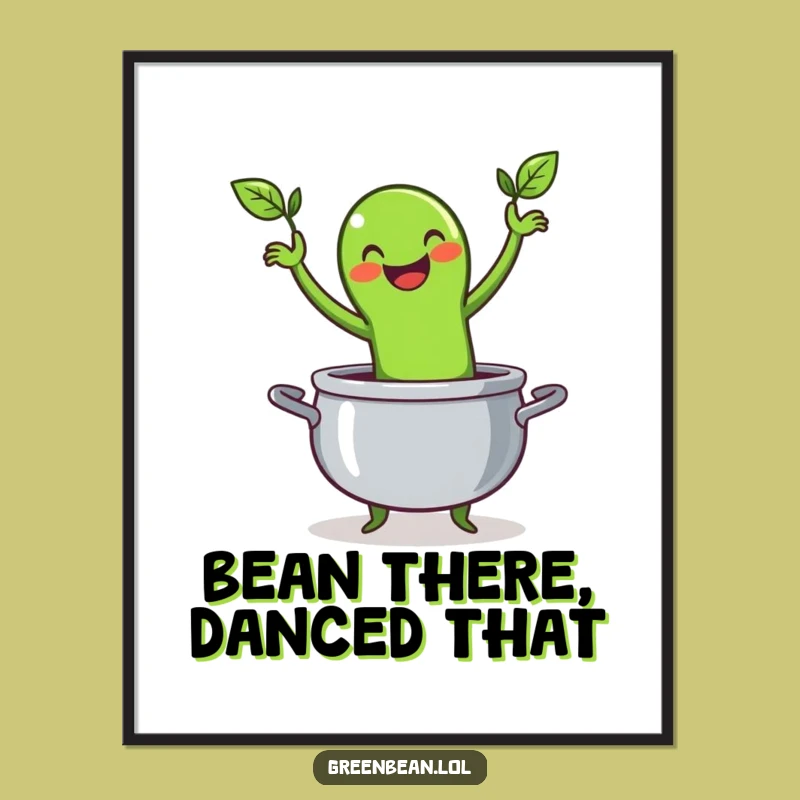Funny Free Printable Wall Art: Happy Green Bean Jigging Downloadable Decor