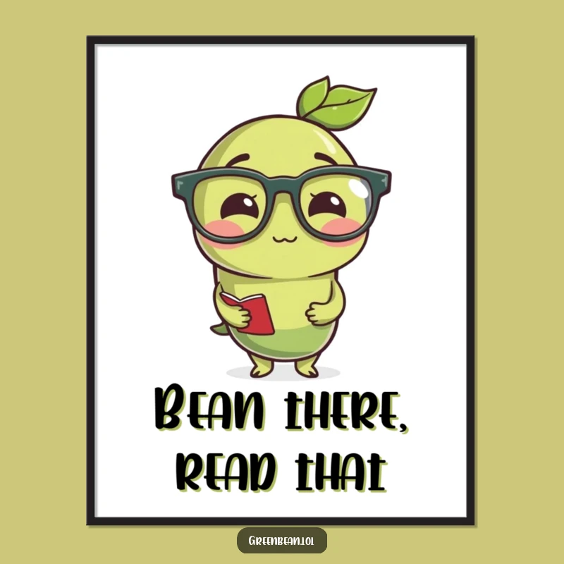 Funny Free Printable Wall Art: Studious Green Bean, Smart Downloadable Art & Decor