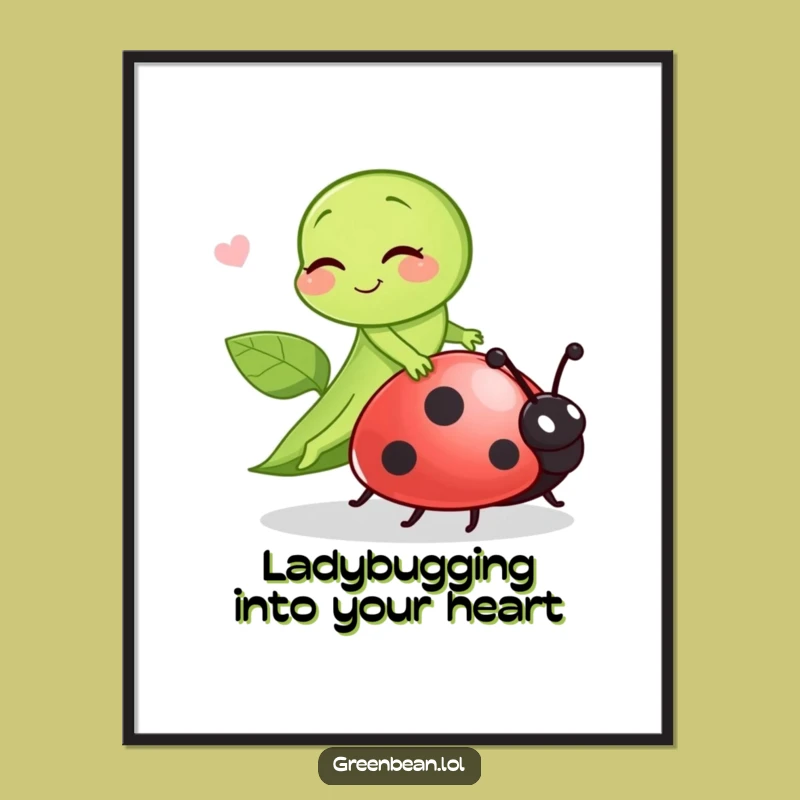 Funny Free Printable Wall Art: Winking Green Bean on Ladybug, Downloadable Art & Decor