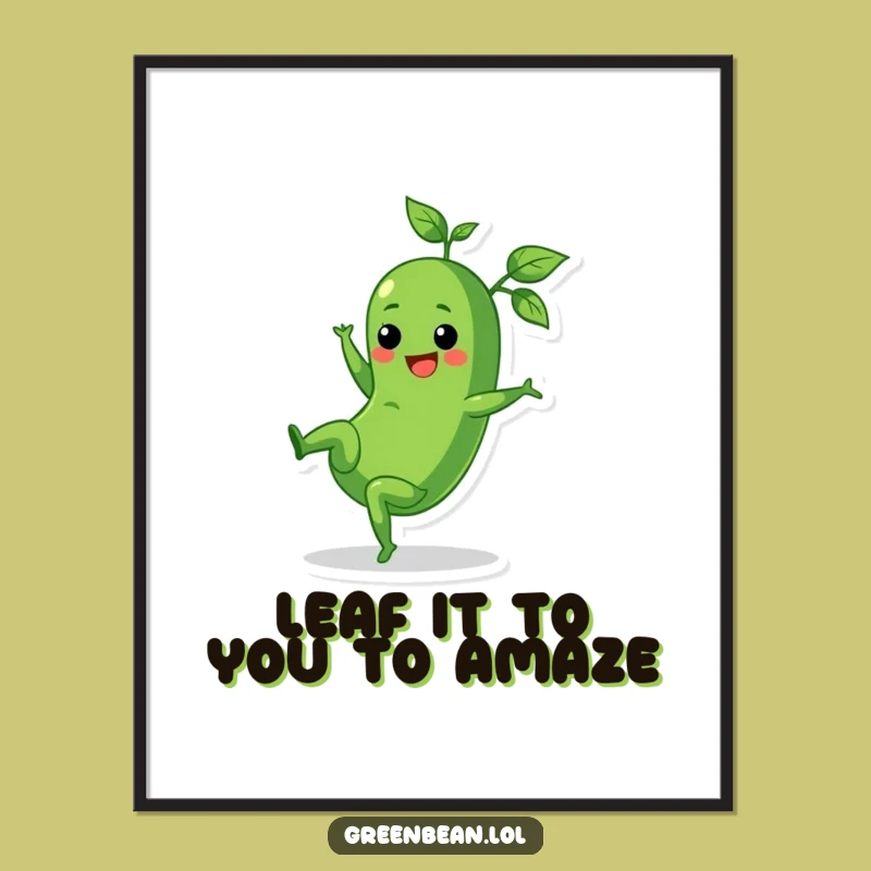Free Printable Wall Art: Funny Cartwheeling Green Bean - Energetic Downloadable Decor