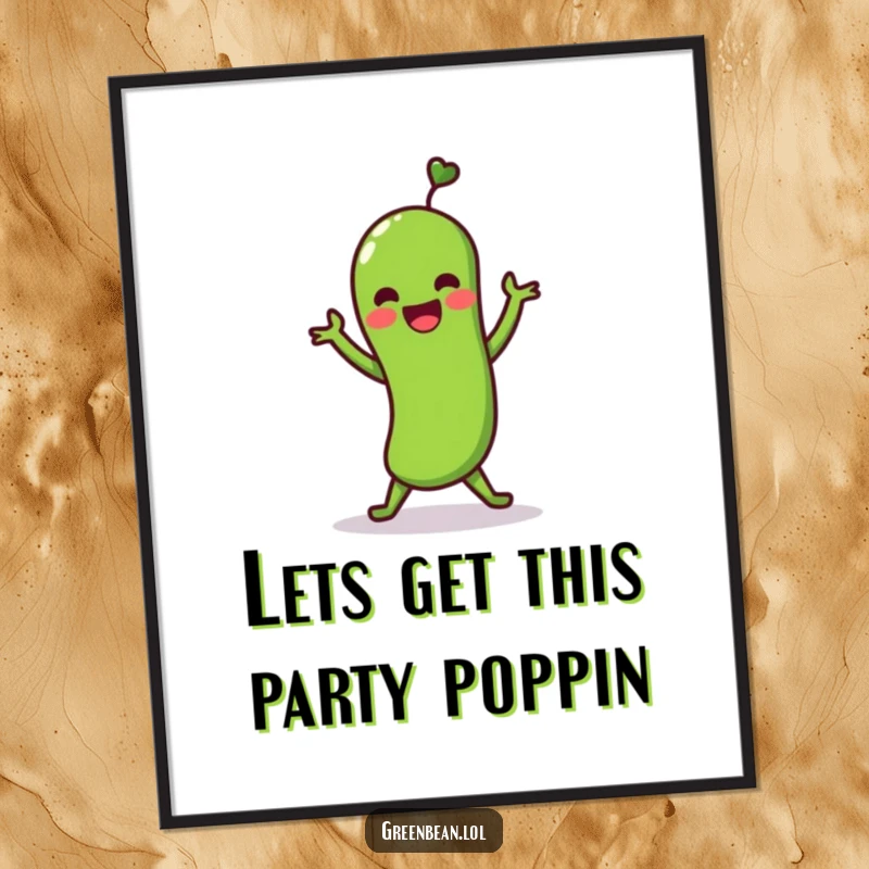 Funny Free Printable Wall Art: A green bean is captured in a joyful, energetic shimmy dance pose.
