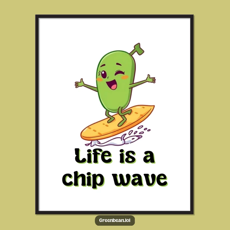 Funny Free Printable Wall Art: Winking Green Bean Surfer Chip Design