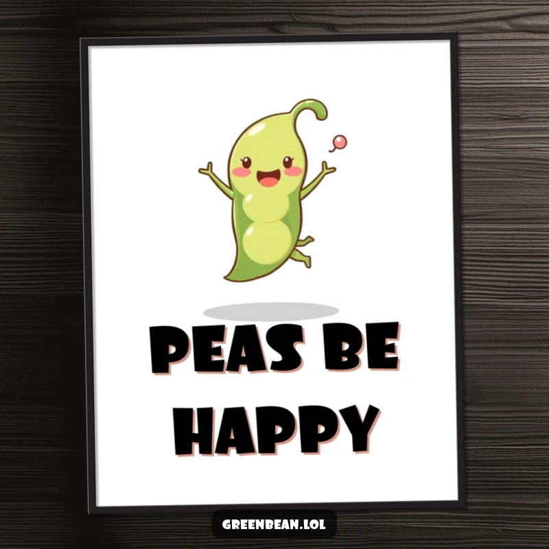 Funny Free Printable Wall Art: A cheerful pea pod captured mid-leap, with peas bursting playfully from its shell.