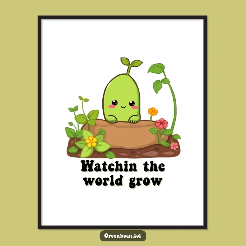 Funny Free Printable Wall Art: Curious Green Bean Garden Peek Downloadable Art