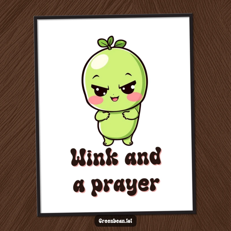 Funny Free Printable Wall Art: A playful green bean character offering a charming, sly wink, adding a touch of cheeky personality.