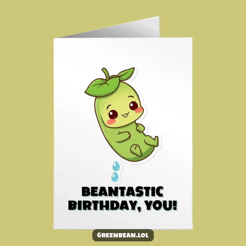 Free Printable Birthday Card: Green Bean Dewdrop Slide, Fun Downloadable Gift