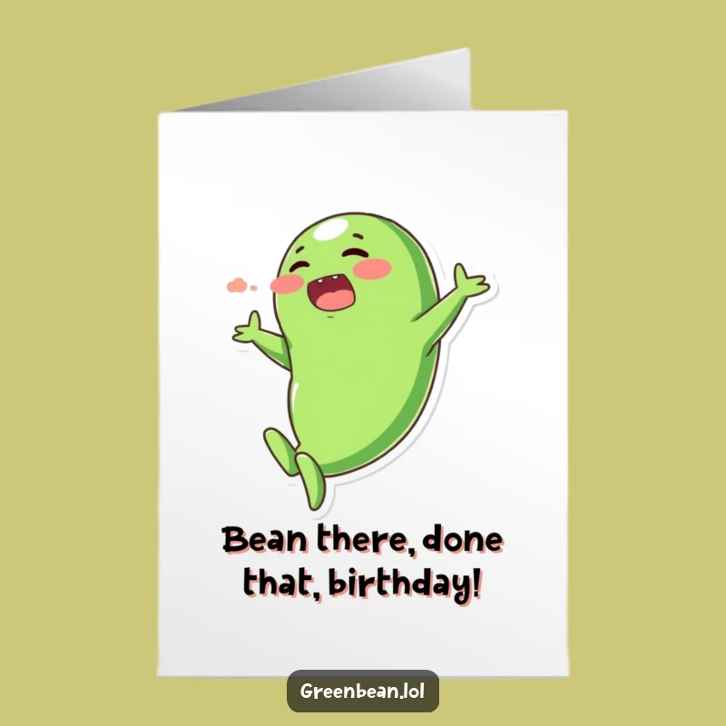 Free Printable Funny Birthday Card: Plump Green Bean Dive - Hilarious Downloadable Gift