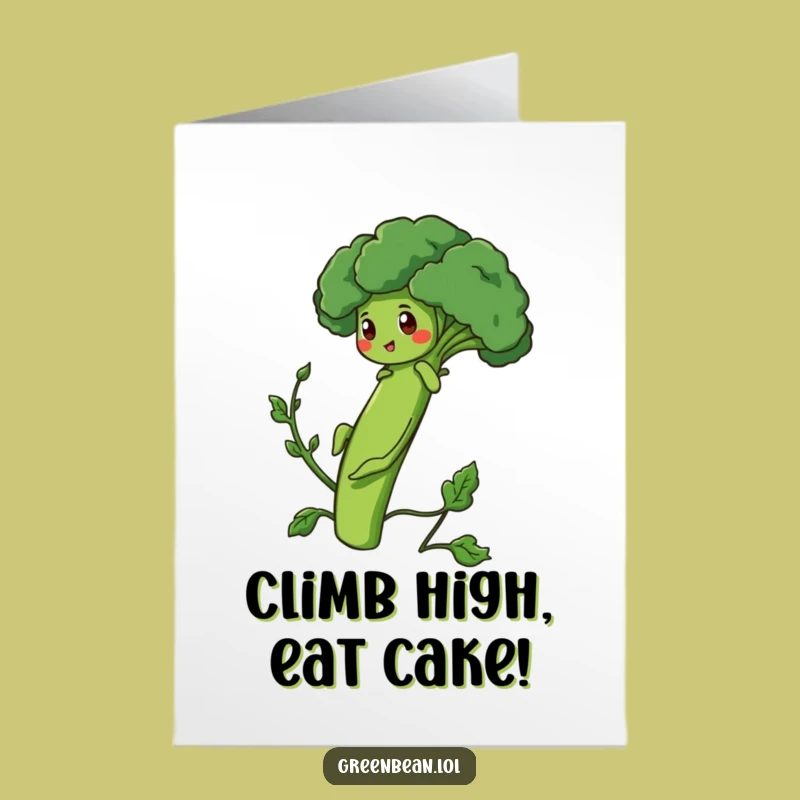 Free Printable Birthday Card: Broccoli Climber Bean, Humorous Goal Downloadable Gift
