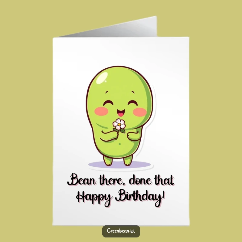 Free Printable Funny Birthday Card: Green Bean's Tiny Flower Surprise Gift