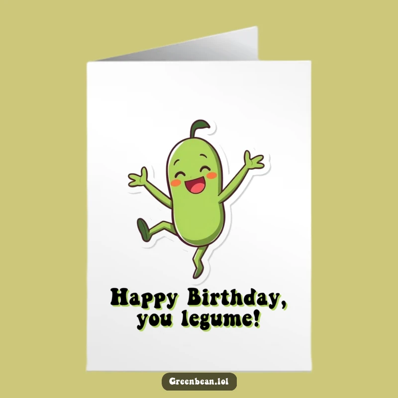 Free Printable Birthday Card: Funny Green Bean, Cartwheel Joy, Humorous Downloadable