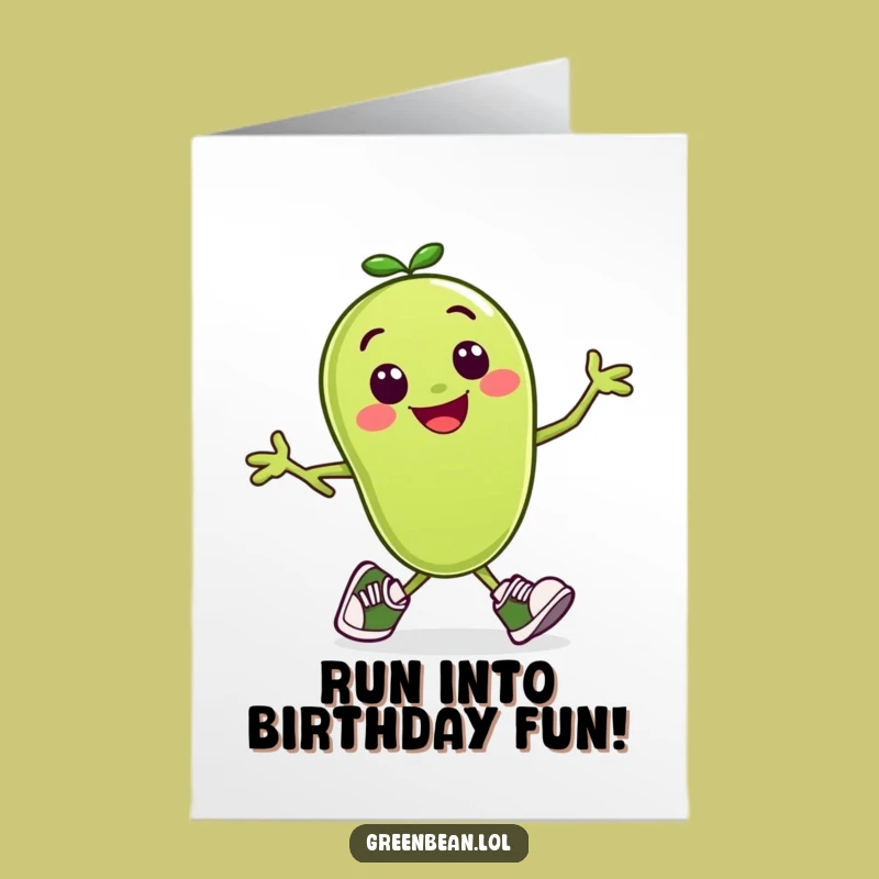 Free Printable Birthday Card: Running Bean, Speedy Downloadable Funny Gift