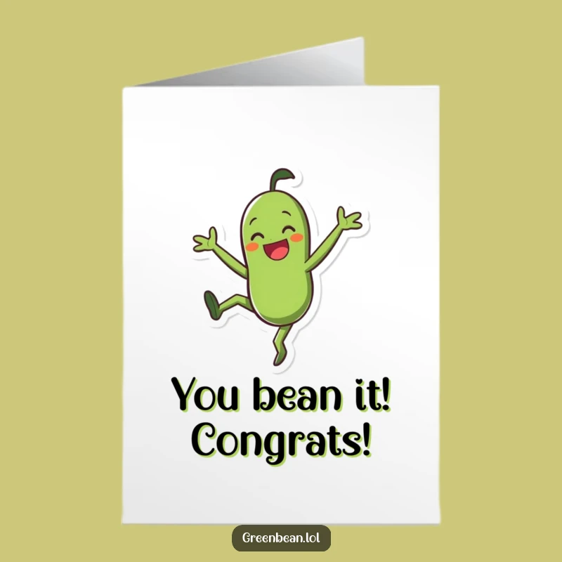 Free Printable Congrats Card: Energetic Green Bean, Victory Flip, DIY Downloadable