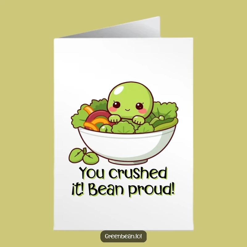Free Printable Congrats Card: Shy Bean, Funny Salad Surprise Downloadable Gift