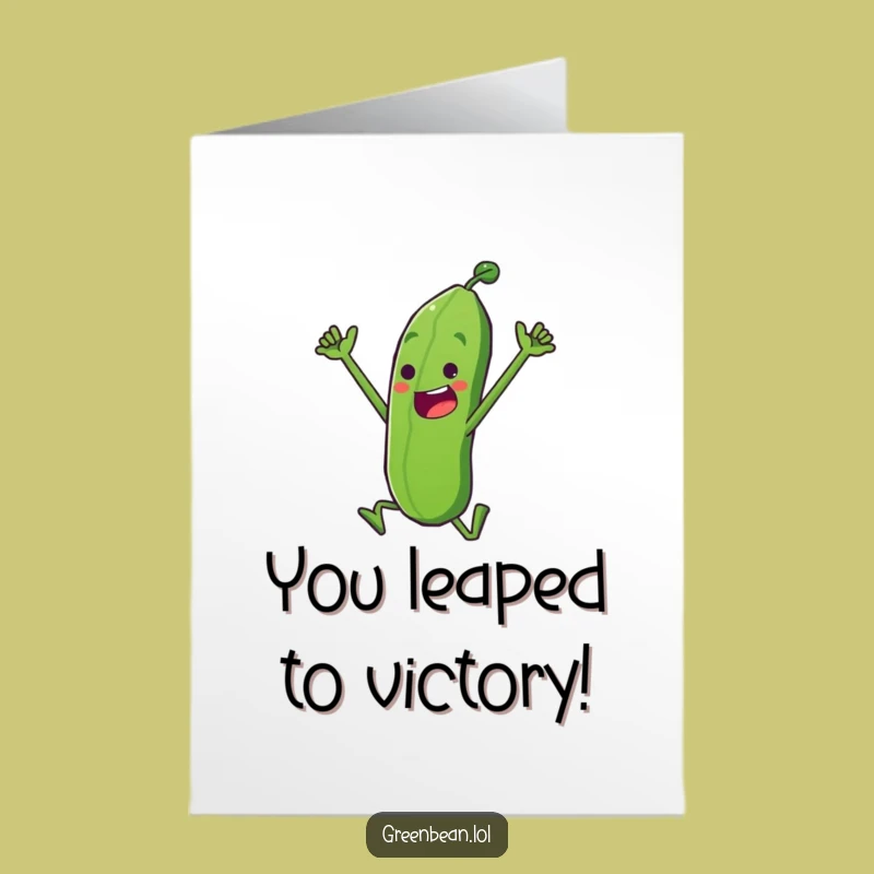 Free Printable Congrats Card: Green Bean's Victorious Leap Celebration