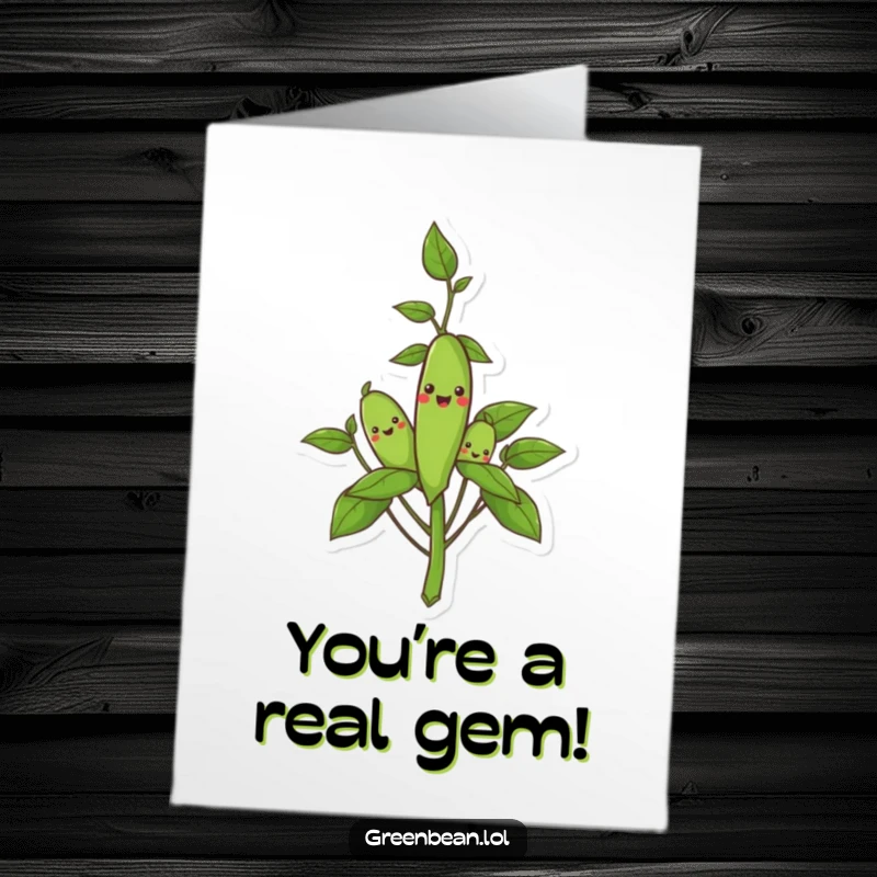 Funny Free Printable Congratulations Card: Smiling green beans on a plant, celebrating success, garden fresh.
