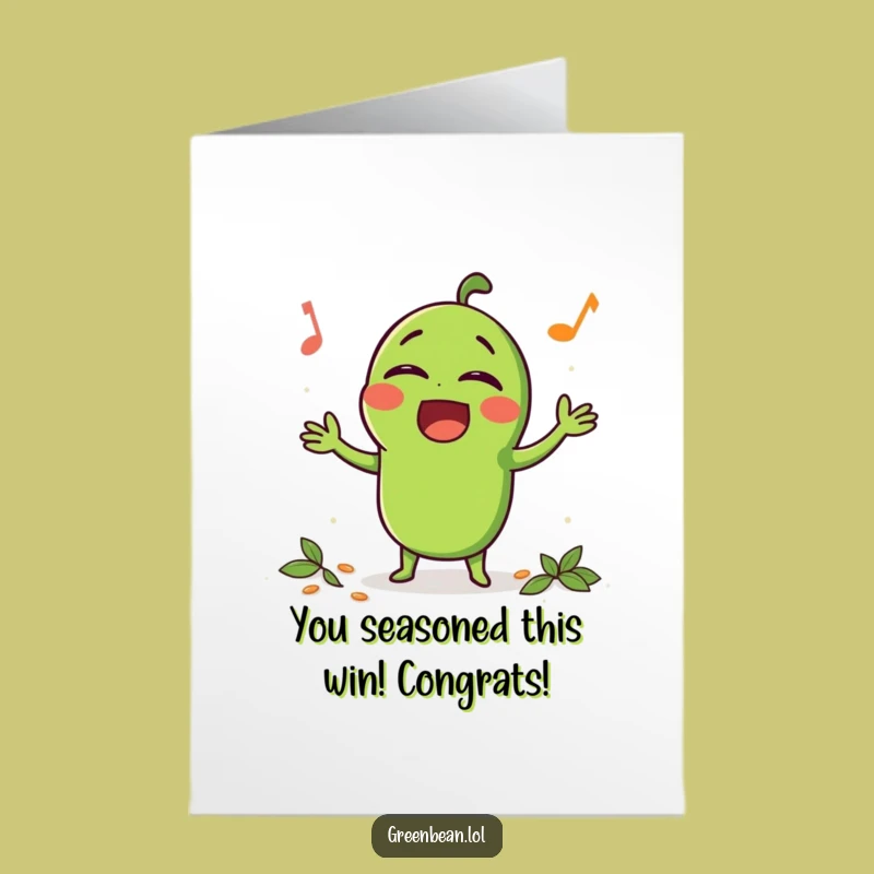 Free Printable Congrats Card: Singing Bean Savors Success with Zesty Flair