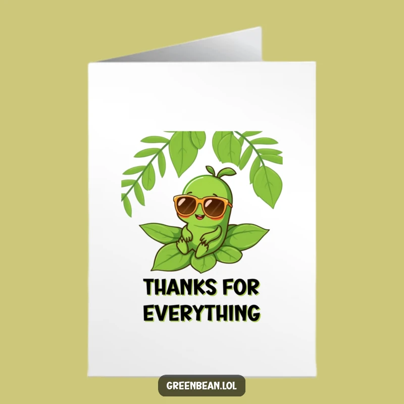 Cool Free Printable Thank You Card: Green Bean Lounging Gratitude Downloadable Gift