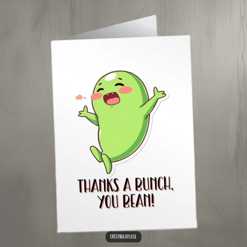Funny Free Printable Thank You Card: Plump green bean performing a dramatic, splashy dive, conveying thanks.
