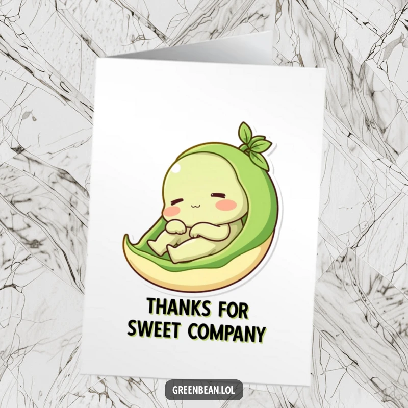 Funny Free Printable Thank You Card: Content green bean in pod, conveying thanks with humor, a cozy downloadable greeting.