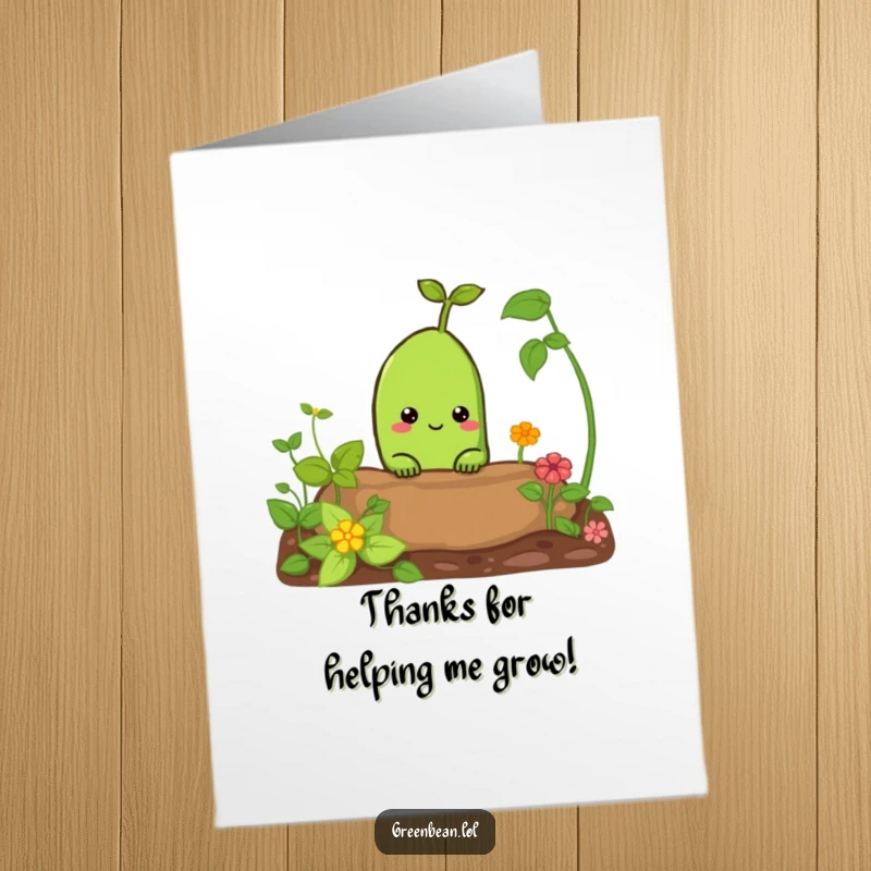 Funny Free Printable Thank You Card: A curious green bean peeks above the garden soil, offering a heartfelt thanks.