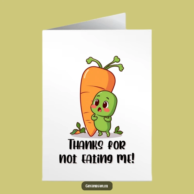 Free Printable Thank You Card: Green Bean's Shocked Gratitude to Giant Carrot Funny Download