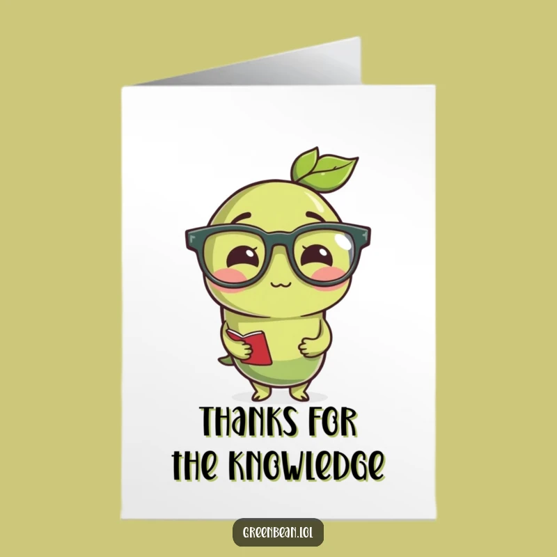 Free Printable Thank You Card: Studious Green Bean, Wise Downloadable & Funny DIY