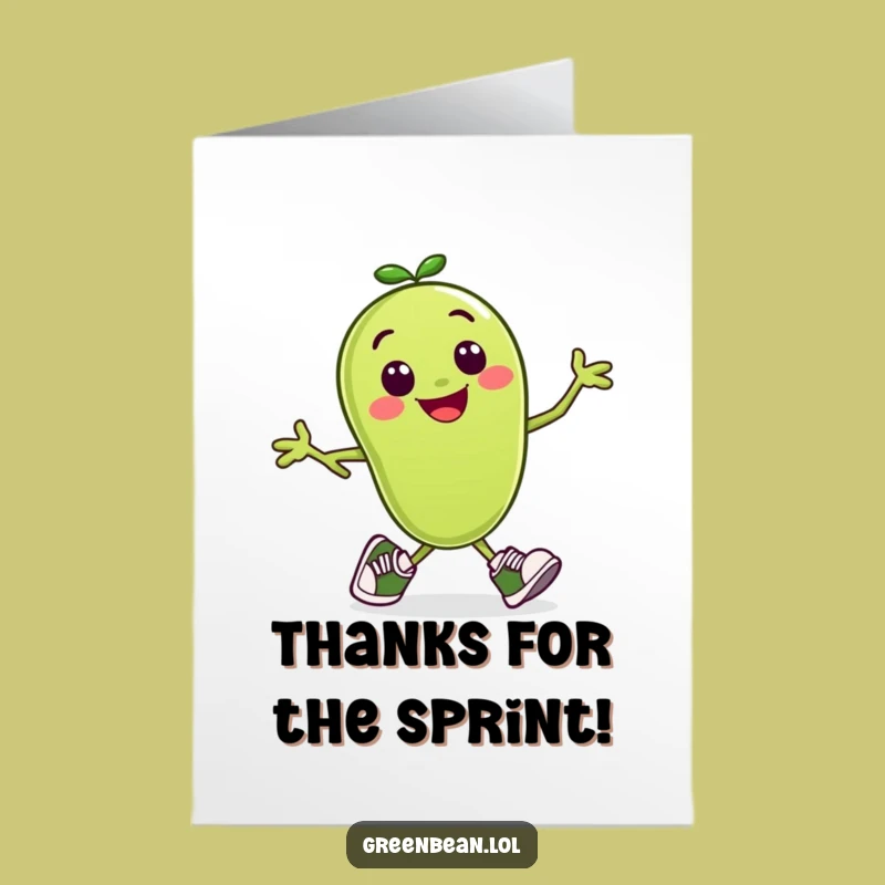 Free Printable Thank You Card: Running Bean, Quick Downloadable Funny Gift