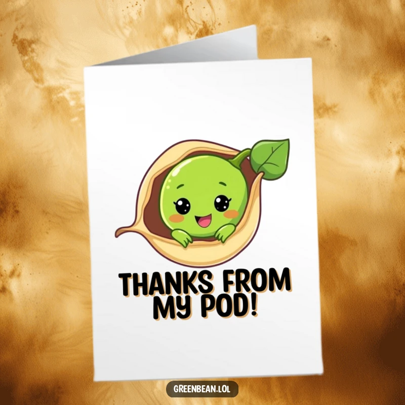 Funny Free Printable Thank You Card: A cute green bean smiles, peeking from its pod, a sweet way to give thanks.