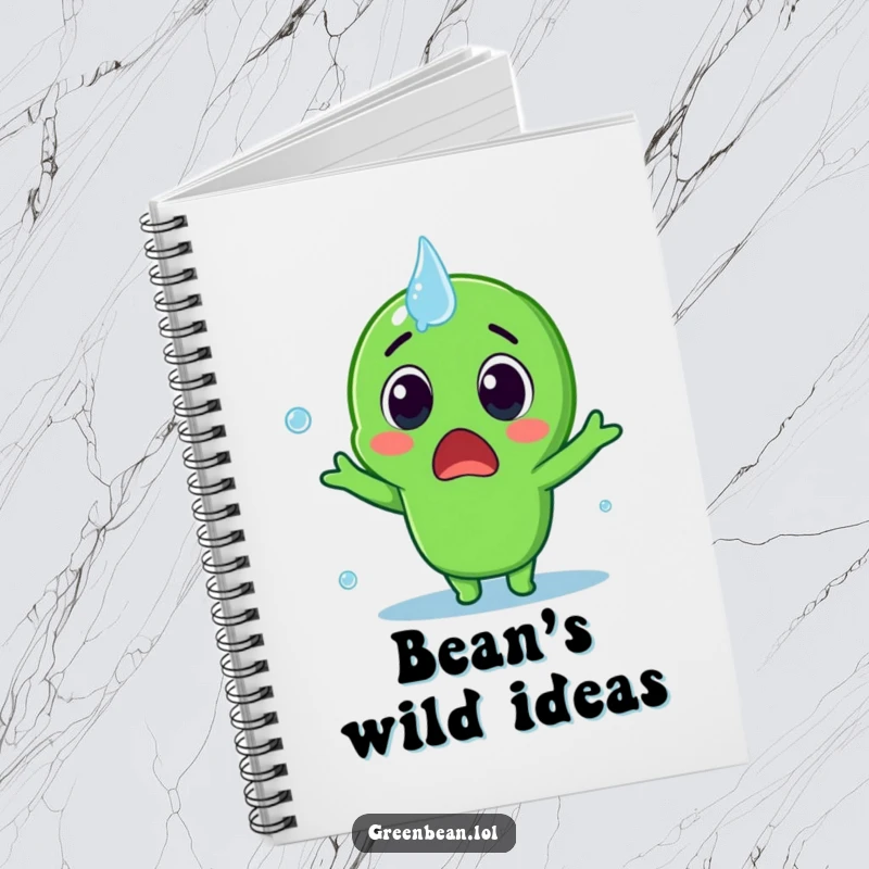 Funny Notebook with a surprised green bean theme, perfect for note-taking and capturing ideas, ideal for humor lovers and as a funny gift.