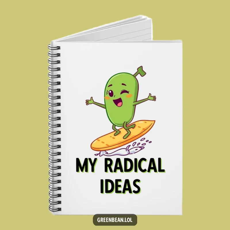 Funny Green Bean Surfing Notebook - Hilarious Ideas on a Chip