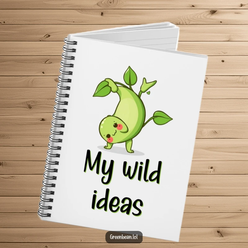 Funny Green Bean Notebook: A notebook featuring a green bean character doing a playful somersault, perfect for jotting down notes with energetic humor.