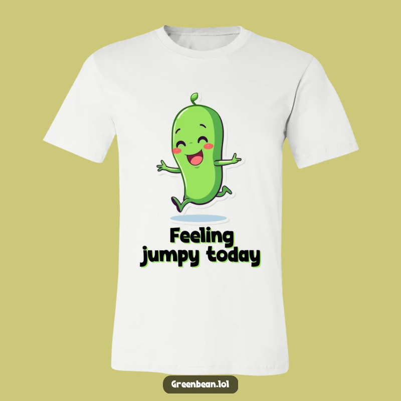 Funny Joyful Green Bean T-Shirt: Hopping Character, Great Funny Gift!