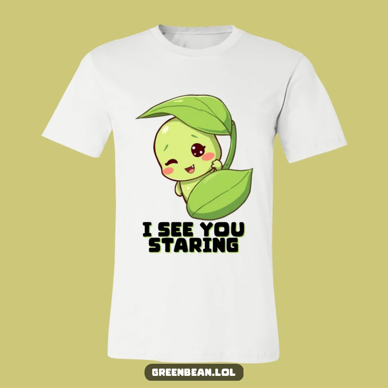 Funny Sneaky Green Bean T-Shirt: Peeking Character, Hilarious Funny Gift!